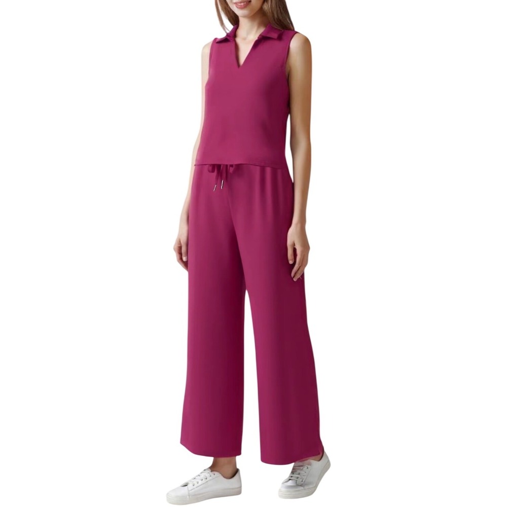 NWOT Coo Chic Magenta Sleeveless 2X Top/Wide Crop Leg Drawstring Pants Set - Picture 3 of 16